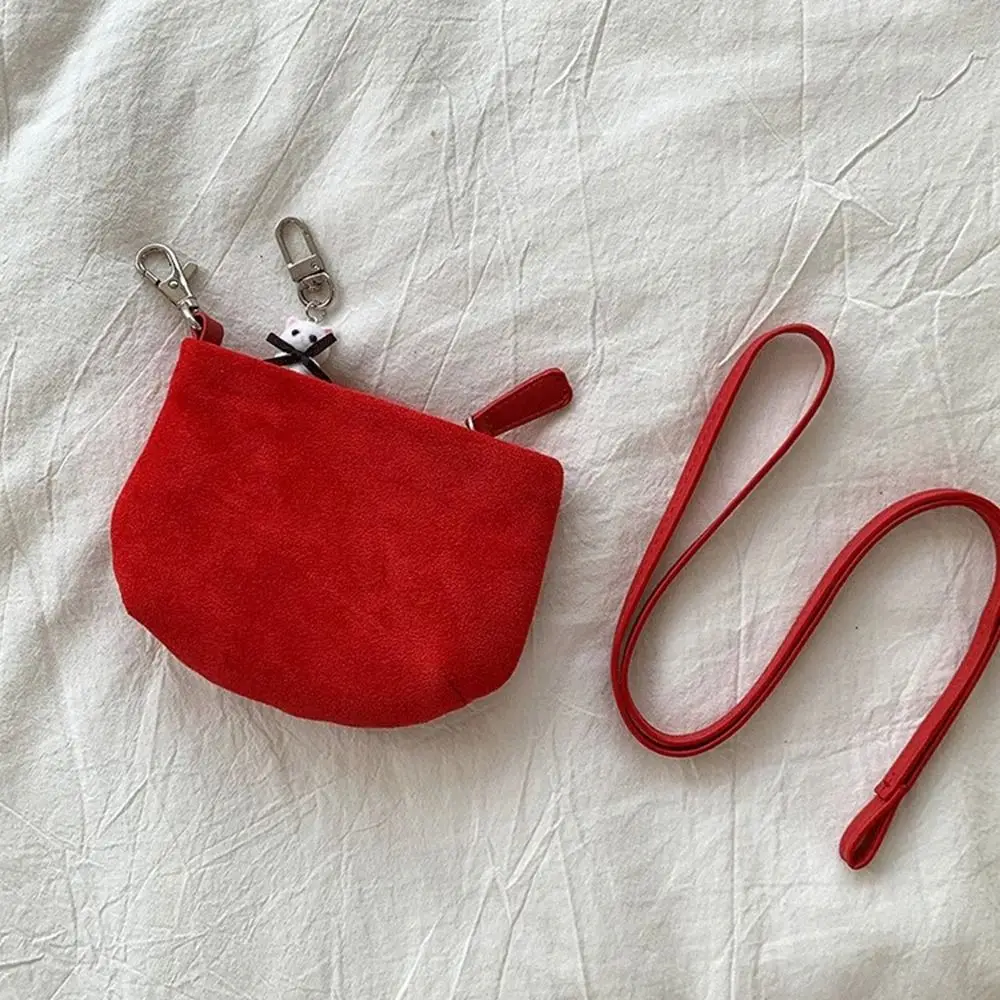 PU Leather Suede Coin Purse Shoulder Bag Lipstick Earphone Pouch Lanyard Wallet Purse Card Holder Pendant Accessories Travel