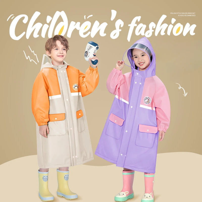 Children's Waterproof Cartoon Raincoat, Kindergarten Children with Schoolbag Position, Collapsible Full Body Poncho, New