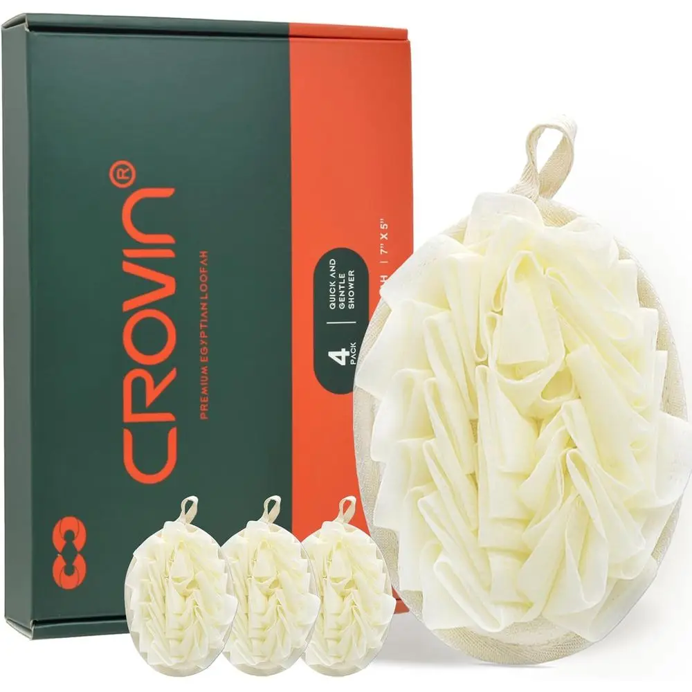 

Слойка для душа, 4 упаковки, губка для ванны, пуф из люфы для душа, большие отшелушивающие сетчатые пуфы премиум-класса 7x5 для женщин и мужчин, эластичный ремешок на руку