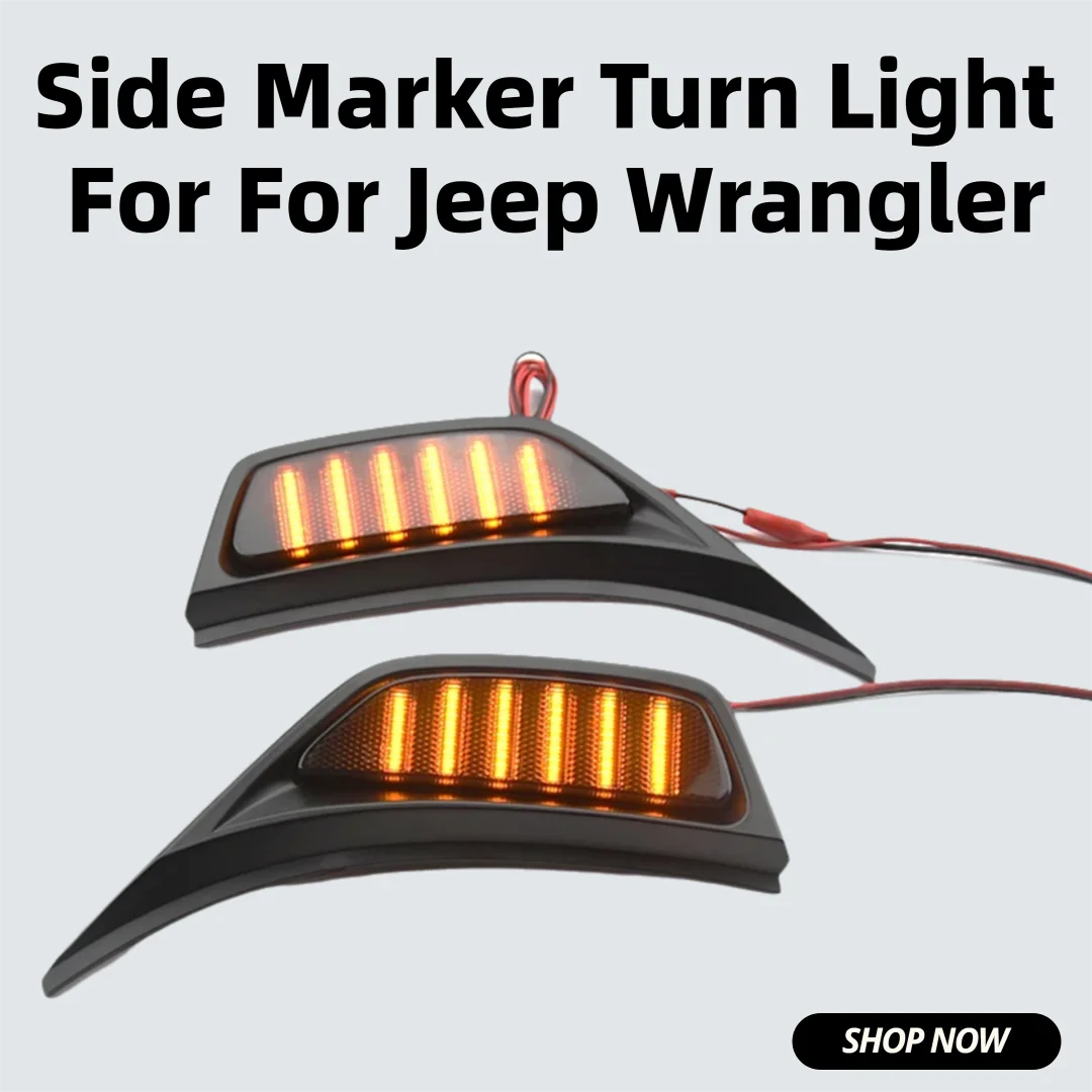 For Jeep 2018-up Wrangler JL & Gladiator JT White/Amber Dual Color LED Illuminated Fender Side Marker Lights w/Chrome Edging