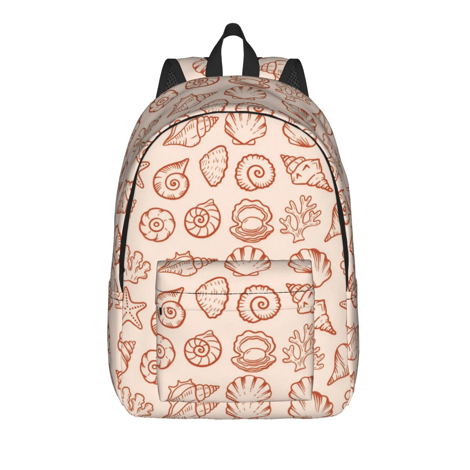 Minimalist Seashell And Starfish Line Art Backpack  Outdoor Style Backpacks Teen Designer Pattern High School Bags Rucksack