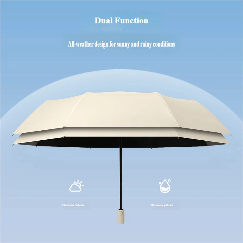 Japanese & Korean Style 3-fold Black Glue Automatic Umbrella, High Appearance Level, Dual-use Sun & Rain Parasol, Auto Open & Cl