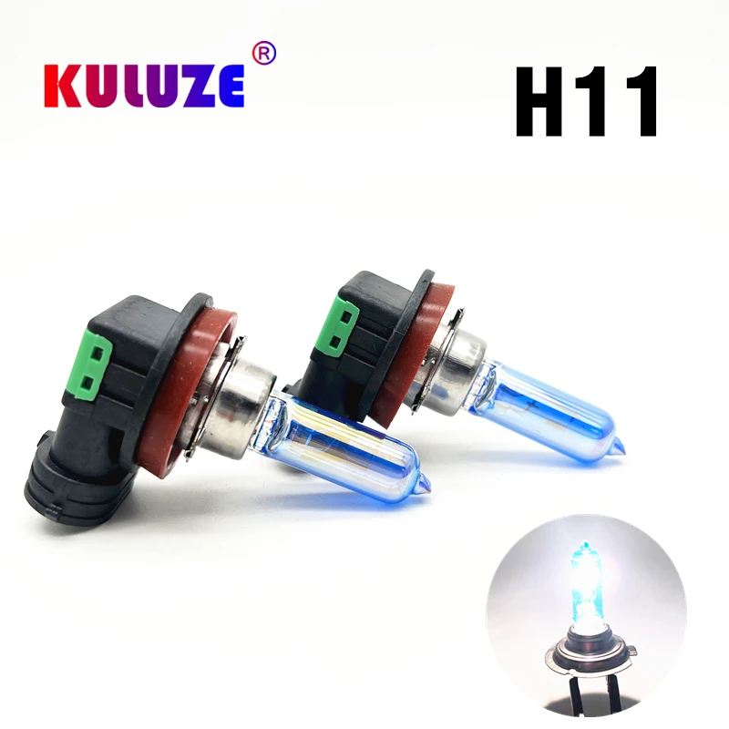 KULUZE 2Pcs H11 55W 12V Crystal Super White Halogen Bulbs Fog Lights High Power Car Headlights Lamp Car Light Source 6000K