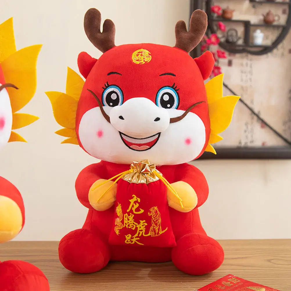 

Adorable Stuffed Dragon Mascot Soft PP Cotton Lightweight Bright Color Chinese Style New Year Gift for Loved Ones Happiness