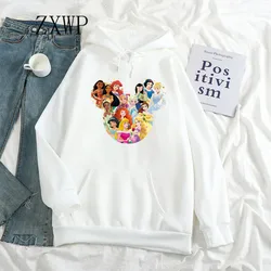 2024 Fashion Casual Cartoon Princess Hoodie Women's Print Cinderella Sweatshirt Kawaii Mickey Mouse Anime Top Women's Clothing