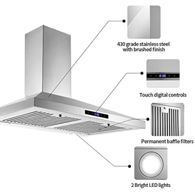 HAOYUNMA Range Hood 30 inches,Stainless Steel Wall Mount Range Hood,Vent Hood 30 inch w/Control,Ducted/Ductless Convertible