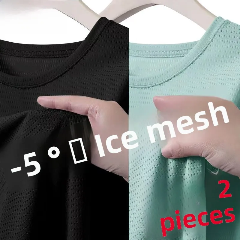 Cseta de seda de hielo para hombre, cuello redondo, manga corta, ra, transpirable, de secado rápido, Color sólido, Top...