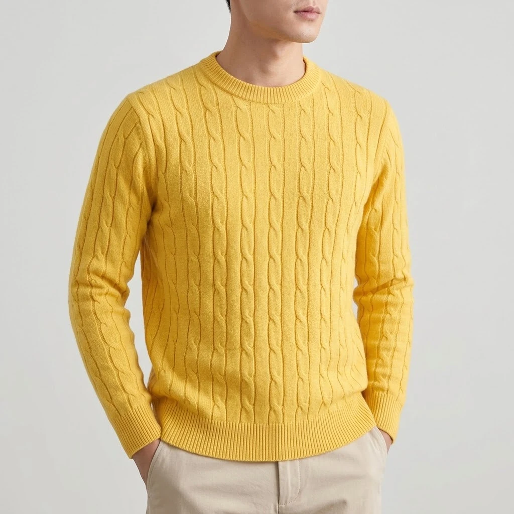 Herbstlicher Herren-Pullover mit Zopfmuster, langärmelig, lässig, Rundhalsausschnitt, weich, warm, gestrickt, für den Winter, Alltag, Streetwear – Detail 12