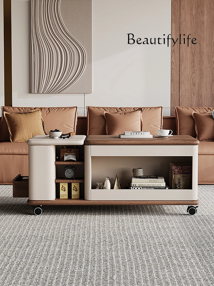 European Entry Lux Multi-Functional Coffee Table Simple Modern Small Apartment Living Room Movable Lifting Tea Table