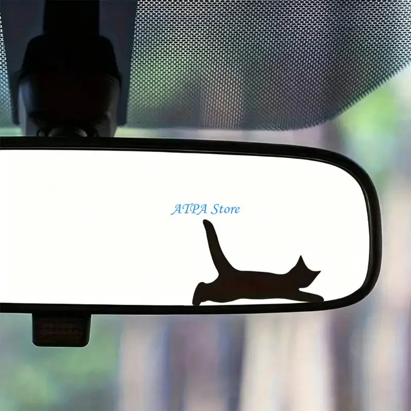 U13C Climbing Feline Vinyls Rearview Mirror Sticker for Car Decoration Easter Holiday