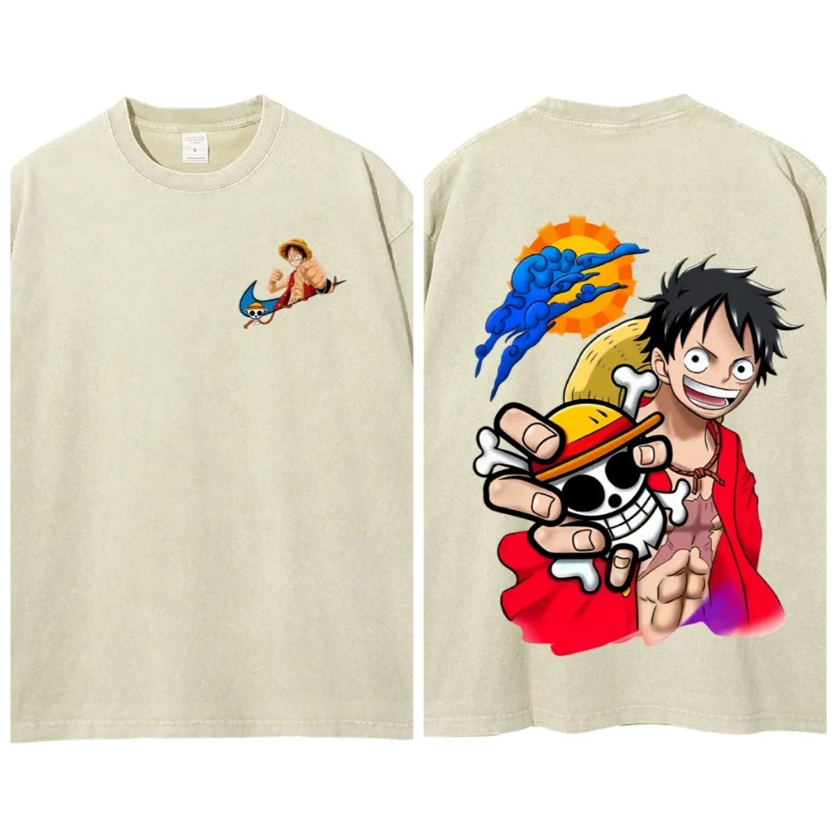 ワンピースプリント半袖TシャツカジュアルサマーウェアメンズストリートウェアメンズTシャツウォッシュド＆オールドコンフォータブルポップ