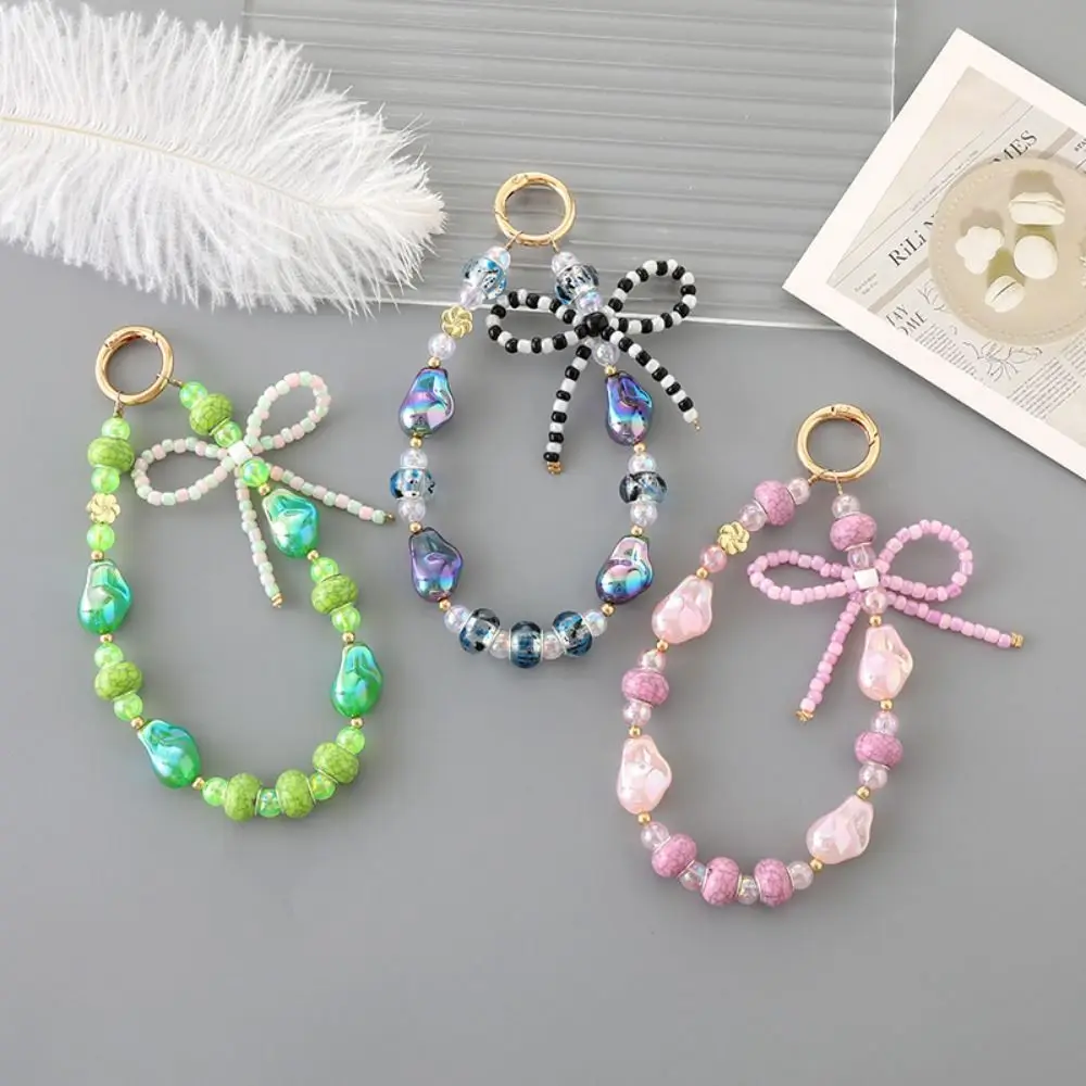 

Anti-lost Flower Mobile Phone Chain Beaded Short Bow Phone Case Lanyard Jewelry Y2K Colorful Ball Beaded Phone Strap DIY Decor