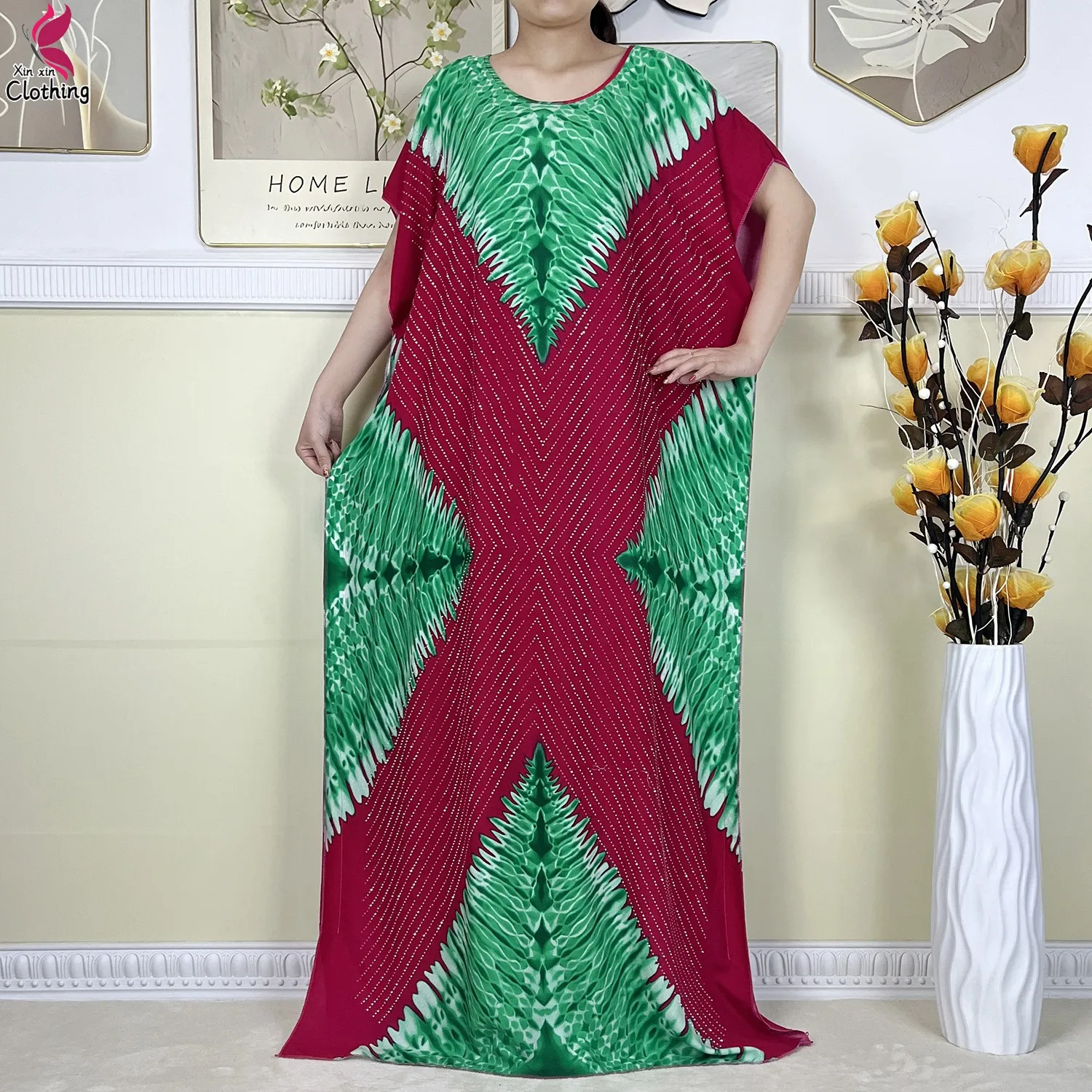 2024 New Dubai Muslim Suit Pure Cotton Dress African Women Dashiki Loose Robe Lady Maxi Summer Short Sleeve Dress With Big Scarf