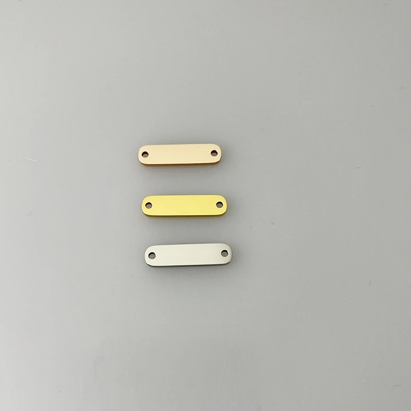 MaiLun 50 Stück individuelles Logo-Text-Design, 5 x 20 mm, 5 x 15 mm, lasergravierte Edelstahl-Verbinder, Kettenverbinder, Logo-Metallplatten – Detail 3