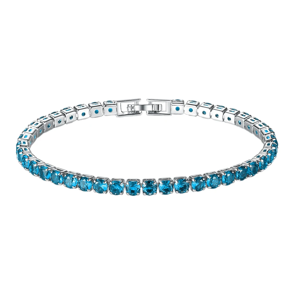 Cubic Zirconia 1 Row Tennis Chain Bracelet Men And Women Jewelry Brass / Copper Material Clasp Bracelet Link Jewelry Sea Blue