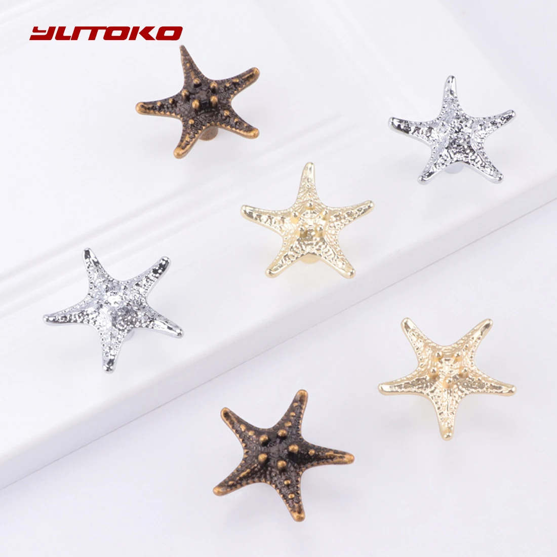 

YUTOKO European Zinc Alloy Gold Starfish Handle Kitchen Cabinet Ocean Style Drawer Silver Knob Retro Bronze Handle