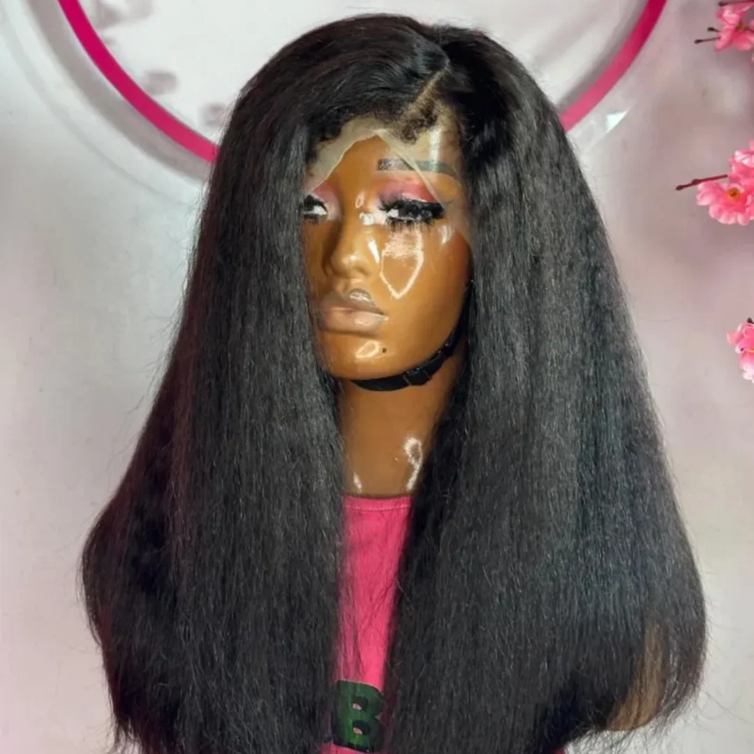 

Мягкий 28-дюймовый длинный бесклеевой черный странный прямой парик яки на шнуровке для женщин с детскими волосами, предварительно выщипанные на каждый день