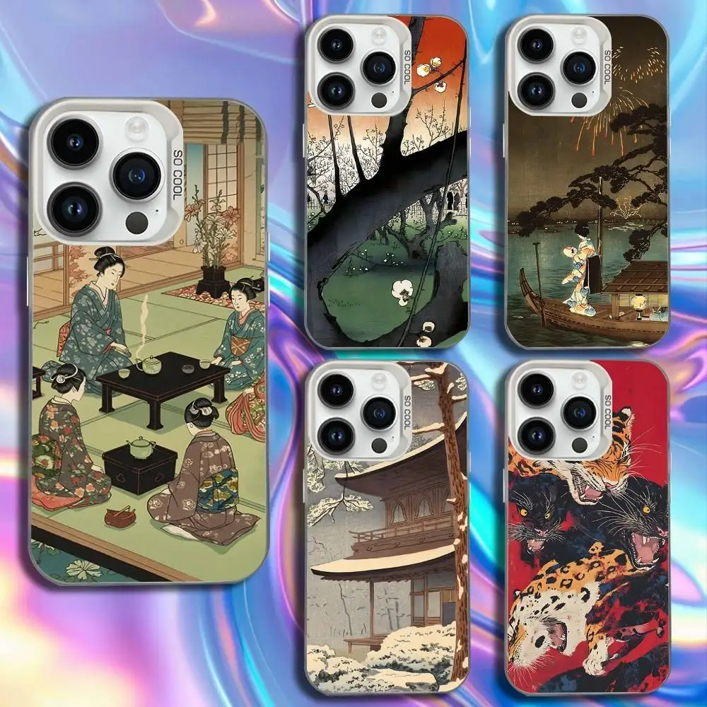 

Japan Style Ukiyo-e Phone Case For iPhone 17,16,15,14,13,12,11,Mini,Pro,SE,MAX White Matte Shockproof Cover