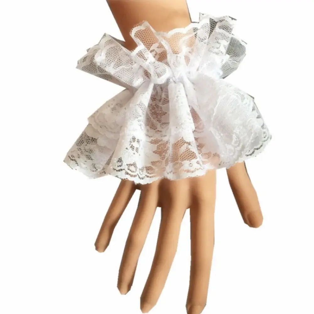 

Lolita Hand Sleeve Detachable Sleeves Cuffs Ruffles Solid Color Lace Wrist Cuffs Floral Elastic Lace Sleeve Gloves Wedding