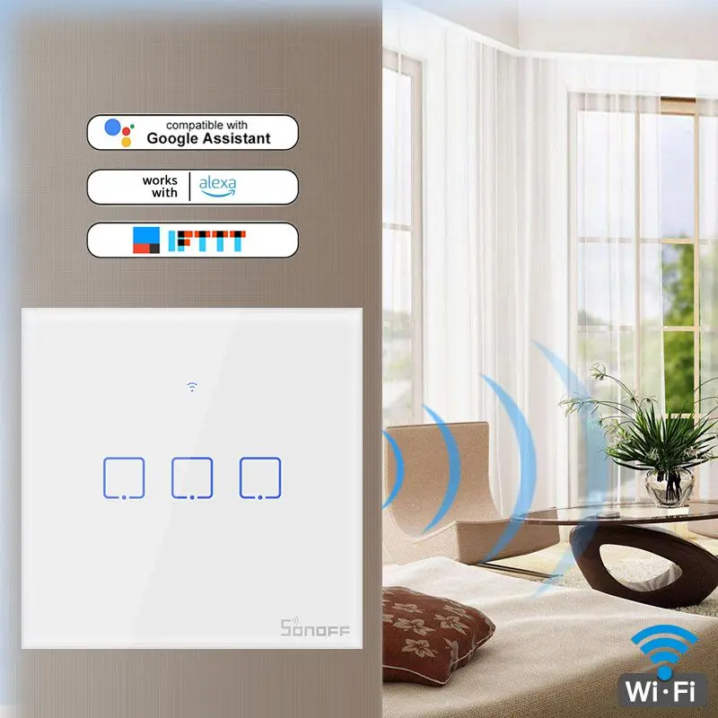 SONOFF T1 EU/UK Plug 86 Type Smart Wall Touch Light Switch Toughened Touch Glass Panel Support WiFi APP Touch Control 1/2/3Gang