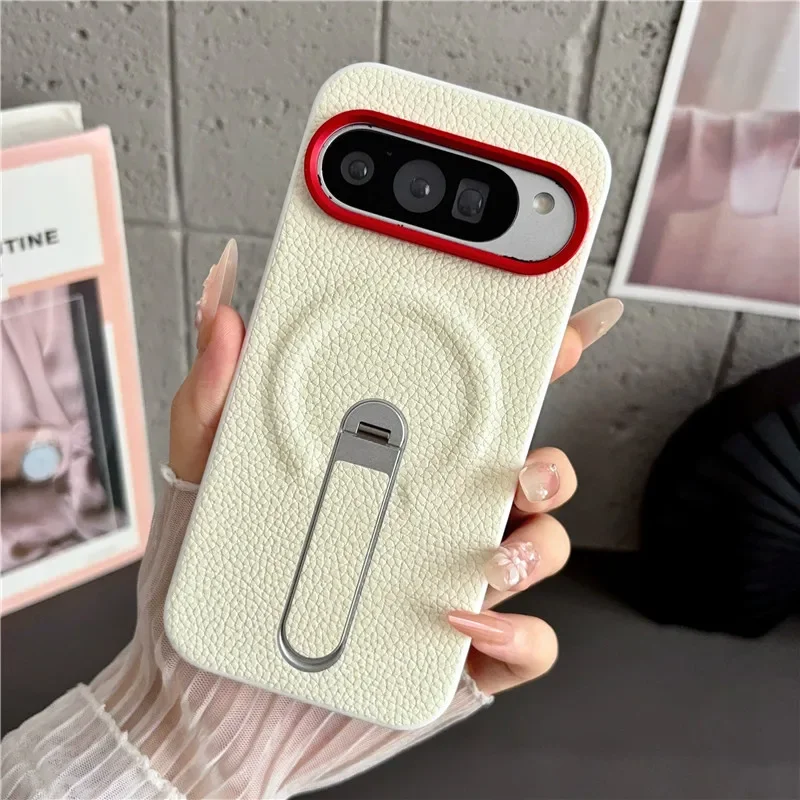 Premium Lychee Texture PU Leather Case For Google Pixel 11 10 9 Pro XL With Holder Magnetic Wireless Charging Shockproof Cover