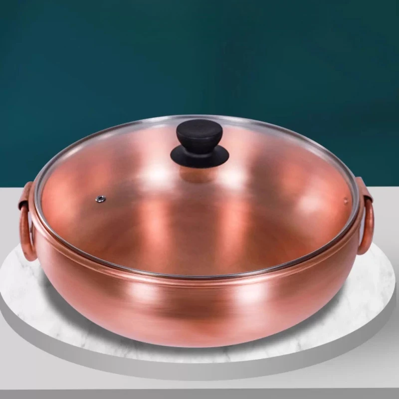 

Solid Handle Pure Copper Hot Pot,Electromagnetic Induction&Stove Compatible,Double Layer Mutton Shabu Pot,Cabbage Pickle Hot Pot