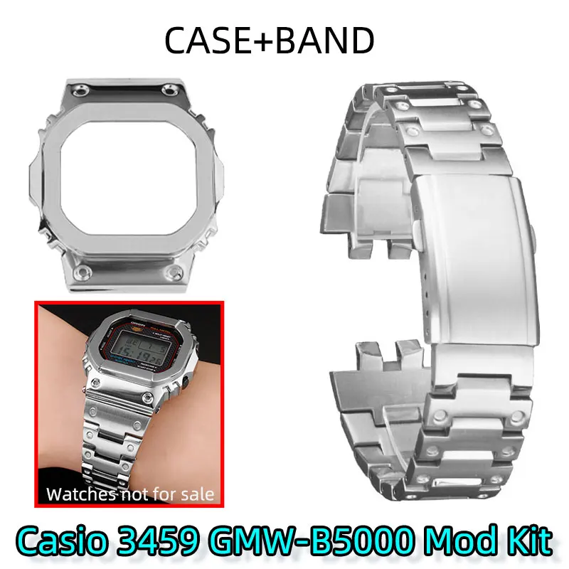 GMWB5000 case+Strap Metal Mod Kit For G-SHOCK 3459 Casio Gloden Silver Black GMW-B5000 stainless steel Watch Chain bracelet tool