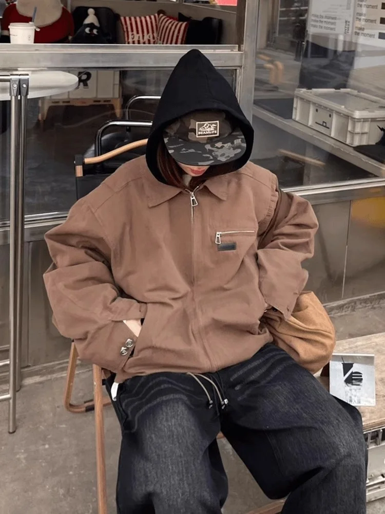 

Мужская рабочая куртка Cleanfit в американском ретро-стиле Детройт, весенне-осеннее пальто с капюшоном, свободный крой, полиэстер, длинный рукав, на молнии