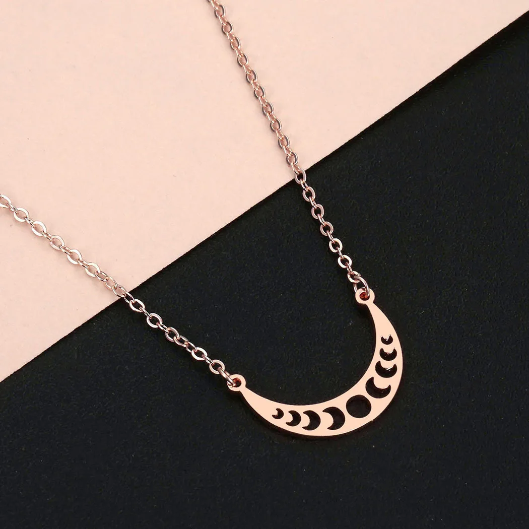 Stainless Steel Phase of The Moon Necklace Pendant Witch Wicca Accessories Daily Wear Jewelry Collar Sweater Decor Chain Craft