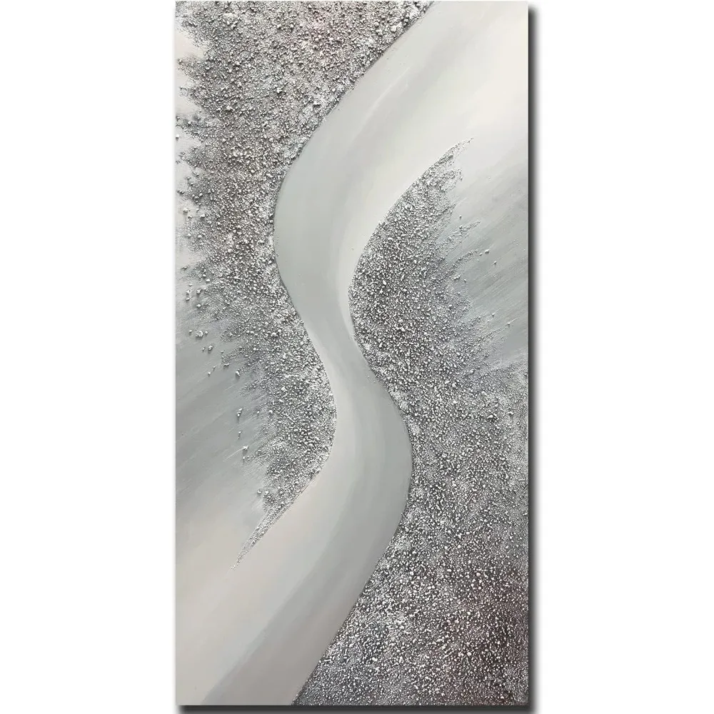 لوحة زيتية تجريدية مقاس 24 × 48 بوصة على الخشب، عمل فني ثلاثي الأبعاد مؤطر لتزيين الجدران