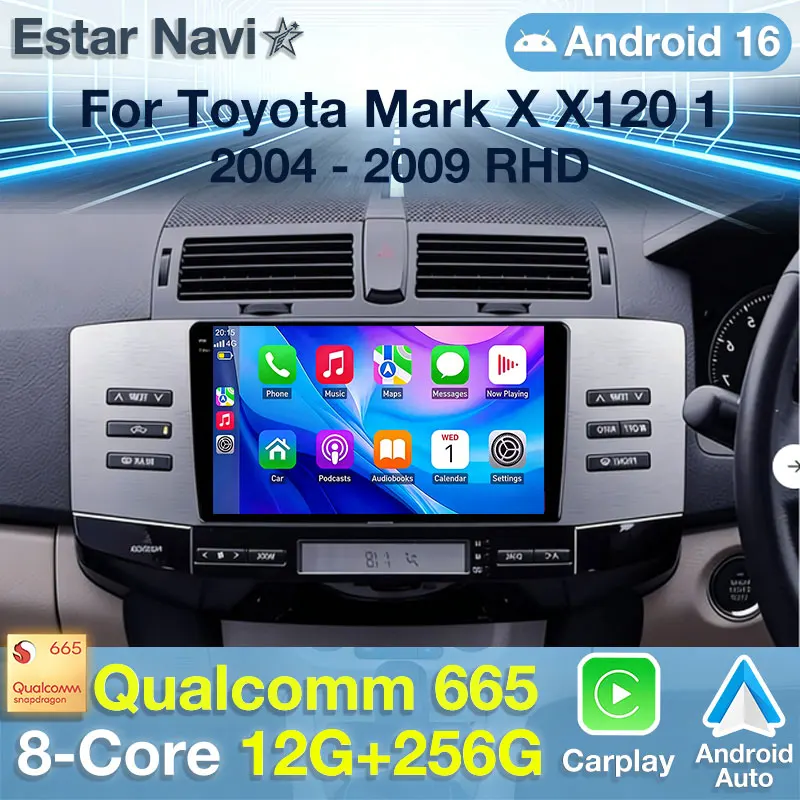 Android 16 For Toyota Mark X X120 2004-2009 right-hand drive Car Stereo 2Din 2K Screen GPS Navigation CarPlay DSP WIFI Qualcomm