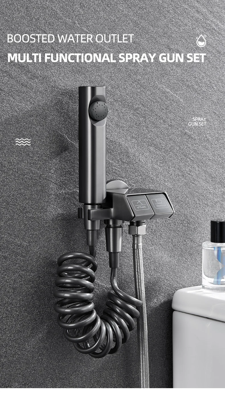 Imagem -03 - Dupla Controle wc Pistola Uso Doméstico Torneira Companheira Coreblackdual Controle de Cobre um em Válvula Outtriangle