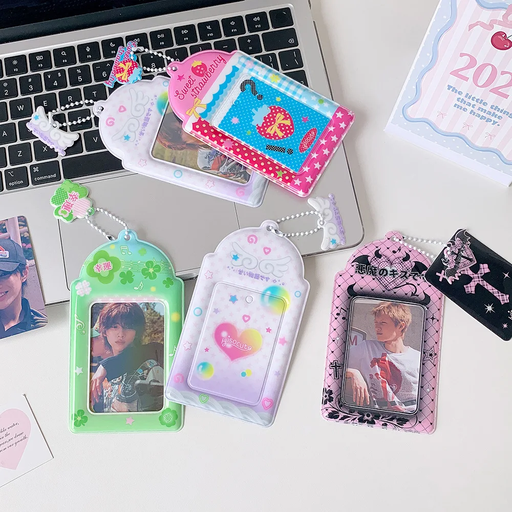 Sweet Girl Cartoon Heart Hollow 3 Inch Card Holder Kpop Photocard Display Case Transit Card Pouch view 3