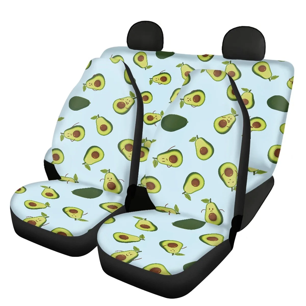 Cute Cartoon Avocado Front and Back Car Interior Seat Covers Slip-Resistant Remove Car Seat Covers for Women Full Set General