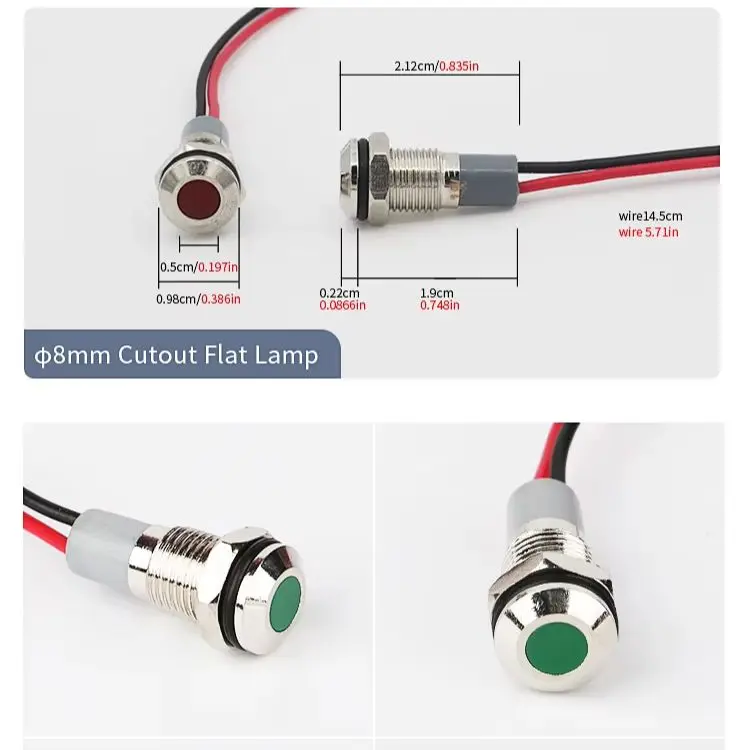 VaneAims 8mm Metal sinyal lambası su geçirmez IP67 ışık LED göstergesi ile tel 3V 6V 12V 24V 220V kırmızı yeşil sarı beyaz mavi