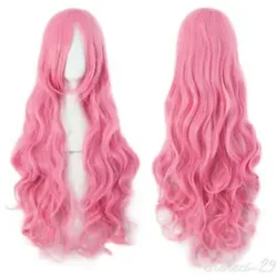 Nature Wavy Curls long Hair Wig Costume Pink Lolita Full sexy Wigs Synthetic