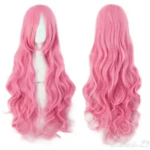 Nature Wavy Curls long Hair Wig Costume Pink Lolita Full sexy Wigs Synthetic