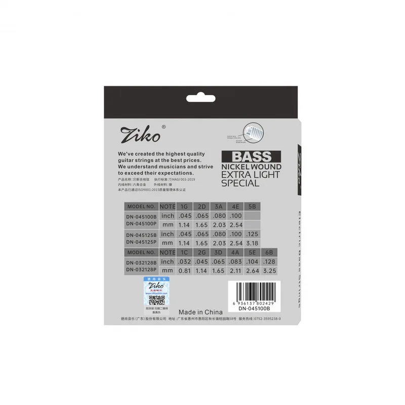 ZIKO Electric Bass Strings Carbon Steel Hexagonal Alloy 4 5 6 String Black Pink Professional Practice Guitar Strings