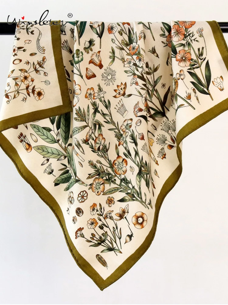 

Шарф Winsleter для женщин, 30% шелк, 70% шерсть, элегантный, 68*68 см, с цветочным принтом, подарок для мамы, французский повседневный платок, новинка весны 2026, A61716CC
