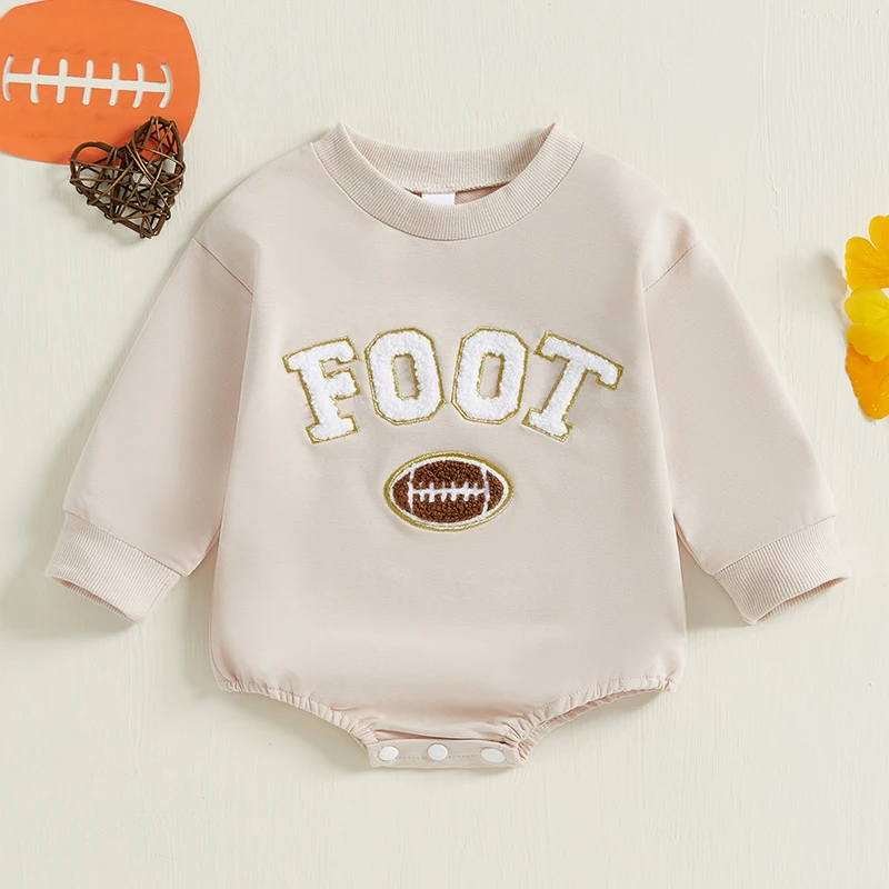 Infant Soccer  American Football Team Logo Print Playsuit Rugby Ball Design Long Sleeve Bodysuit for Toddlers Boys Girls