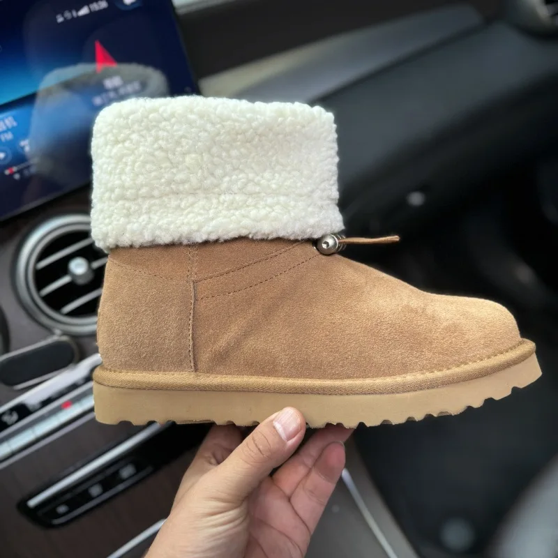 Winter Snowboots Voor Vrouwen Hoge Gesneden Koeienhuid Wol Tussenzool Warm En Pluche Katoenen Schoenen Elastische Winddichte Anti Slip