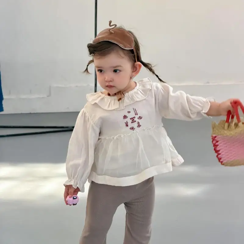 2026 Autumn New Baby Girl Long Sleeve Shirts Girls Cute Ruffle Collar Shirts Cotton Infant Sweet Lace Tops Toddler Clothes