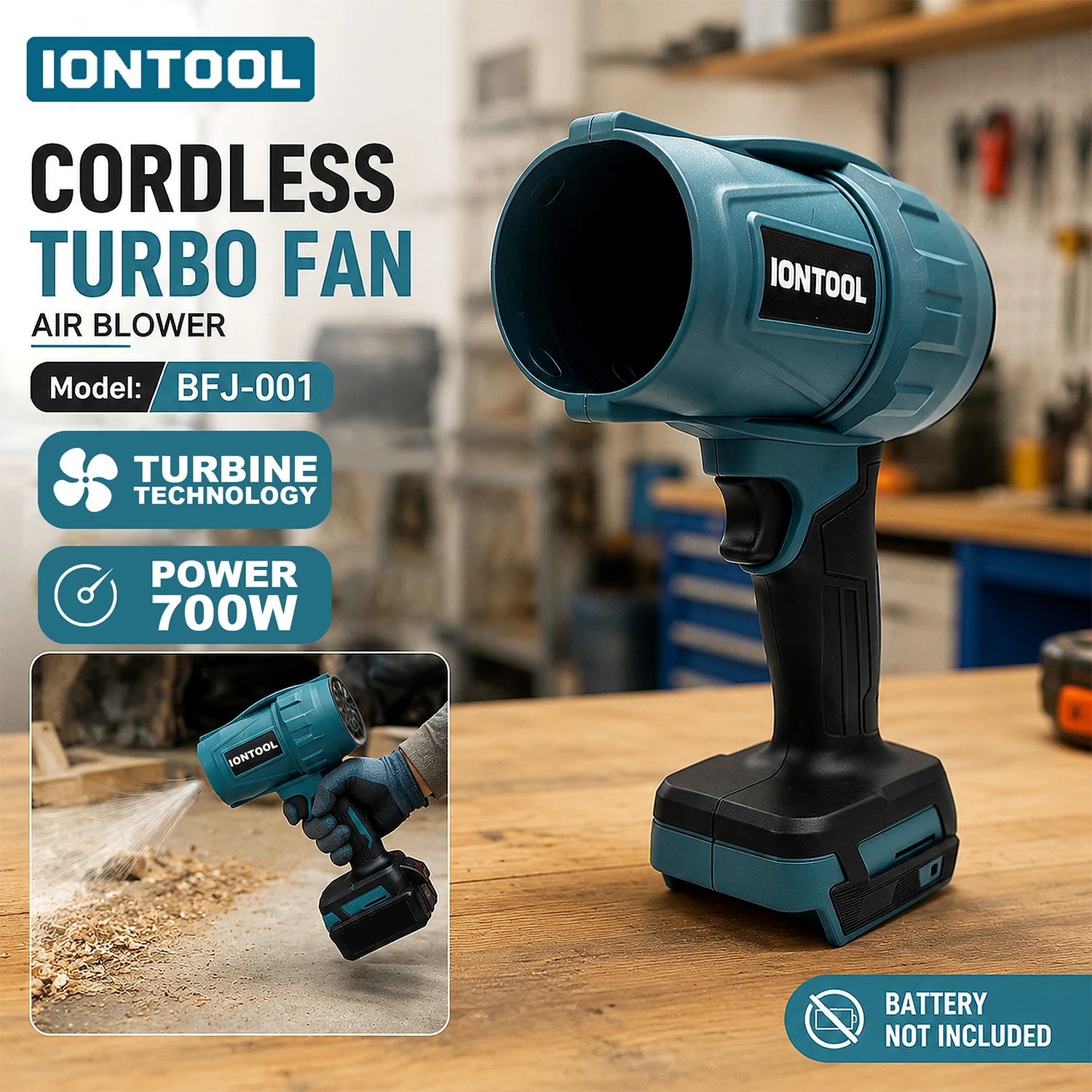 IONTOOL 700W Cordless Leaf Blower Lightweight Garden Tool for Clearing Lawn Leaves and Driveway Debris Tool Only