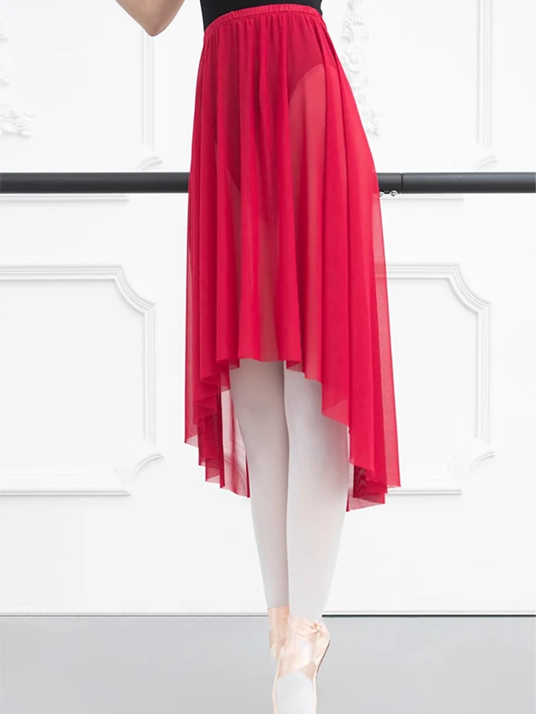 Hoge Lage Chiffon Balletdans Side-Dip Wrap Tutu Rok Voor Ballroom Latin Salsa Tango Performance Kids Studio Oefenkleding