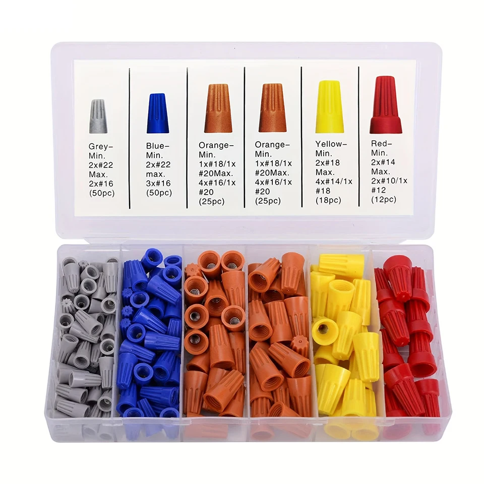 180pcs Wire Nut Connectors Kit Twist-On Wire Connectors Caps Spring-Locked Electrical Wire Splicing Screw Terminals Assortment