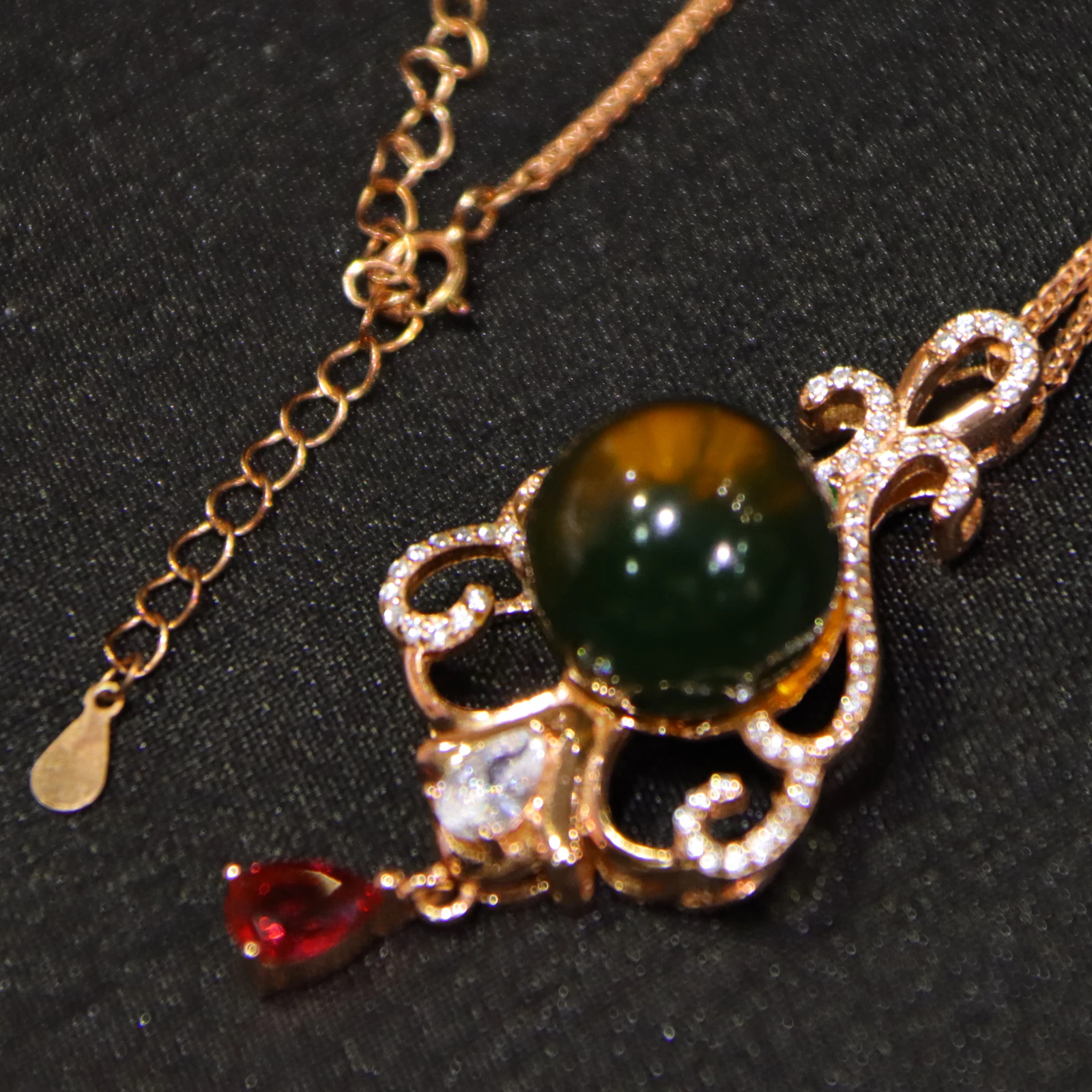 Mexican Blue Amber Flower Pendant Sterling Silver Natural 14mm Blue Amber Bead Red Gem Dangle Necklace Jewelry Gift Ready