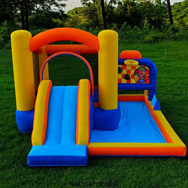 Inflatable Water Bounce House Castle with Slide and Basketball Hoop Must-Have Backyard Kids Summer Cooling Play Toy