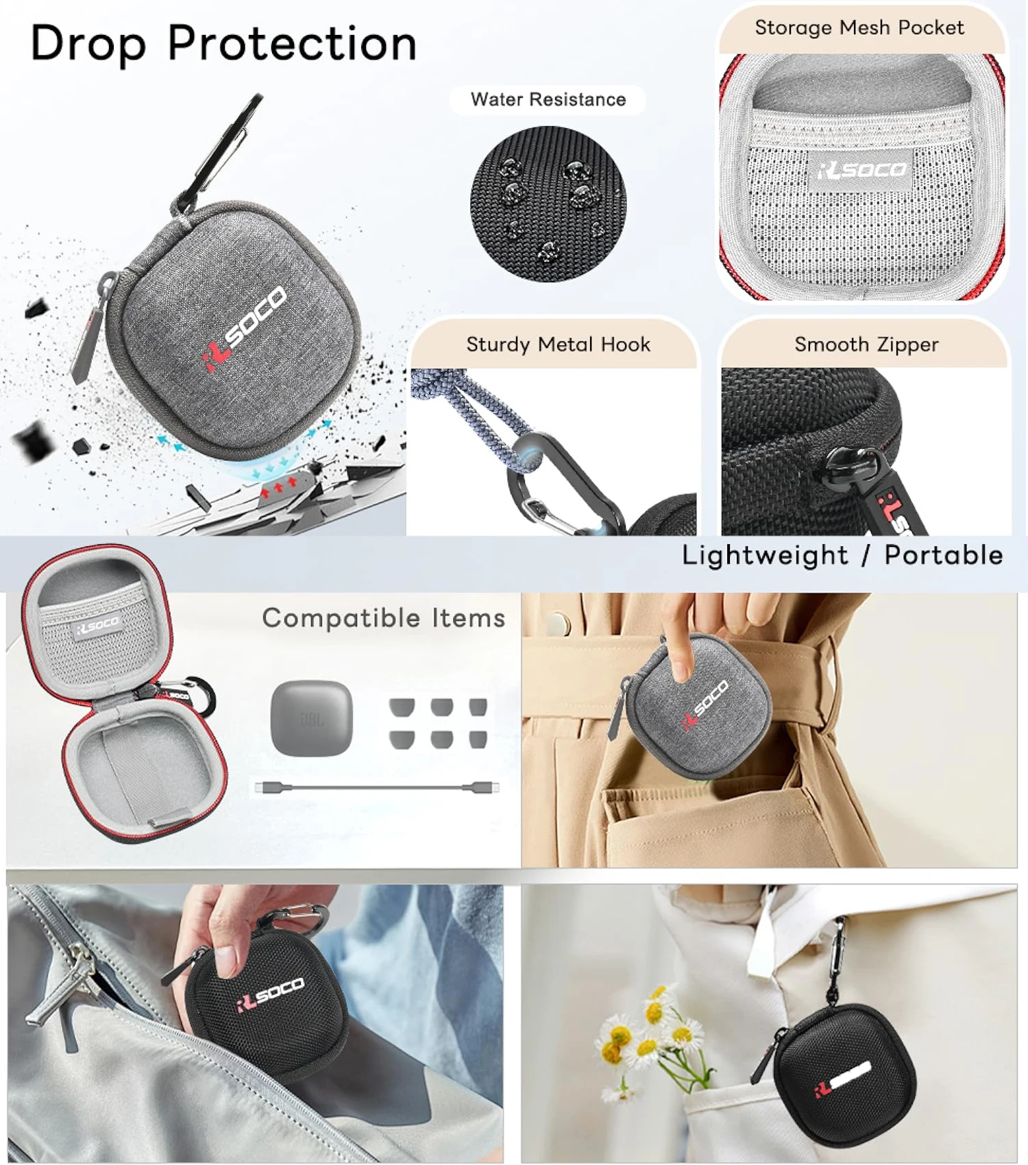 حافظة واقية لـ JBL Live Pro TWS 2/Vibe Flex/Wave Flex/JBL Live Free 2 True Adaptive Noise Canceling Beamforming Mics
