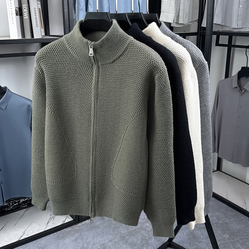 Hochwertige Herren-Strickjacke Hochwertige Marke Einfaches Reißverschluss-Design mit Stehkragen Herbst-Winter Neue Mode Lässiger Pullover-Mantel – Detail 4