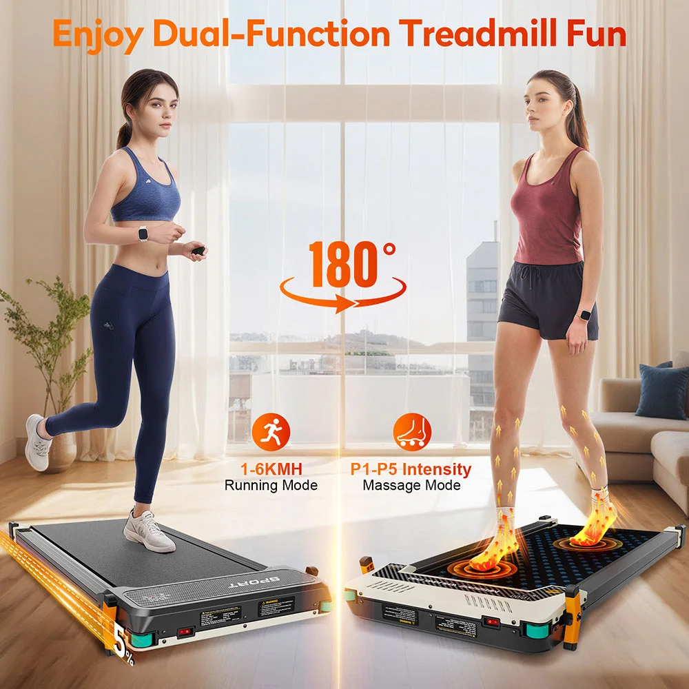 Akluer 520A-A 2-in-1 Laufband mit Fußmassagefunktion, Seite A zum Gehen und Laufen, Seite B zur Massage, 2,5 PS Motor, 0,6-4 mph Geschwindigkeit, 330 lbs Tragkraft, beidseitige LED-Anzeige, Fernbedienung, faltbares, kompaktes Design für Zuhause und Büro – Detail 1